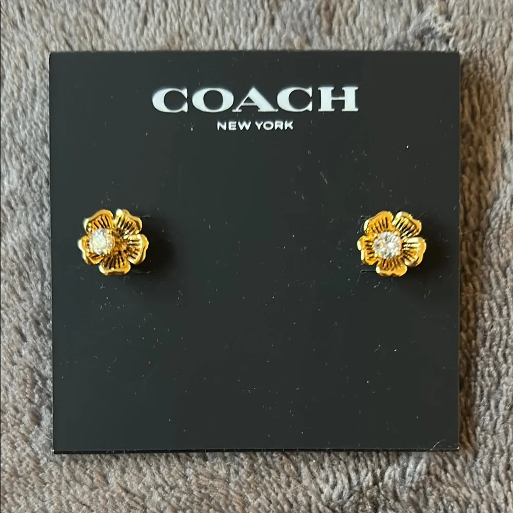 BRAND NEW! Coach Gold Flower Stud Earrings with Dust Bag! - Picture 2 of 3